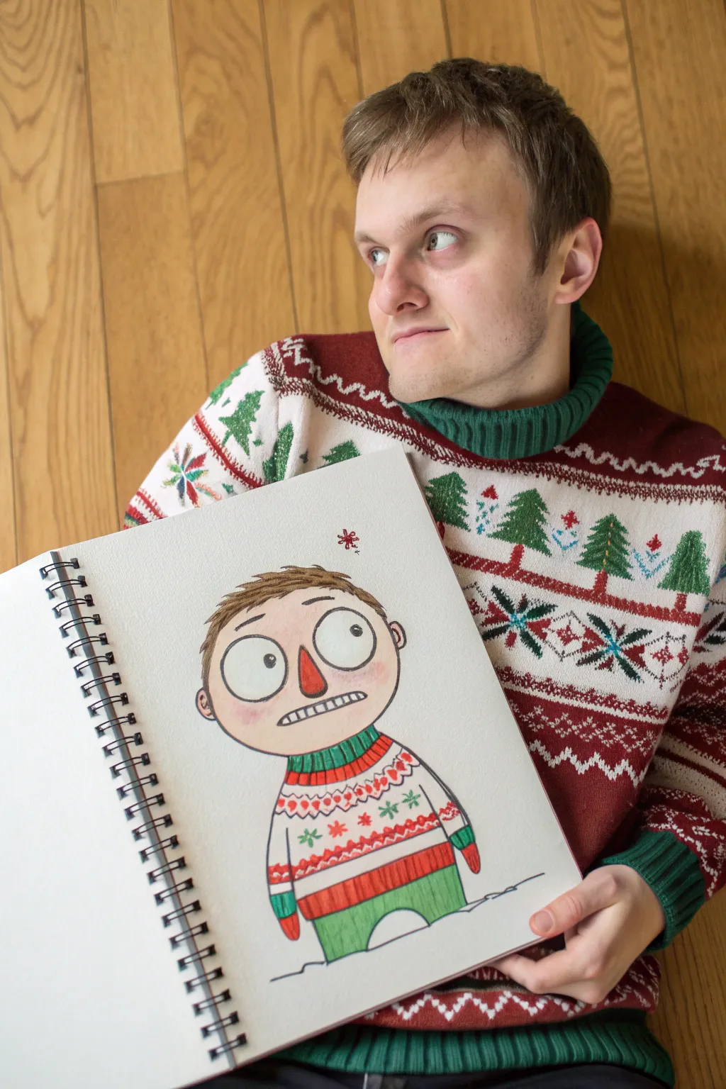 Turn a tacky knit into a quirky face portrait—minimal palette, big contrast, lots of texture.