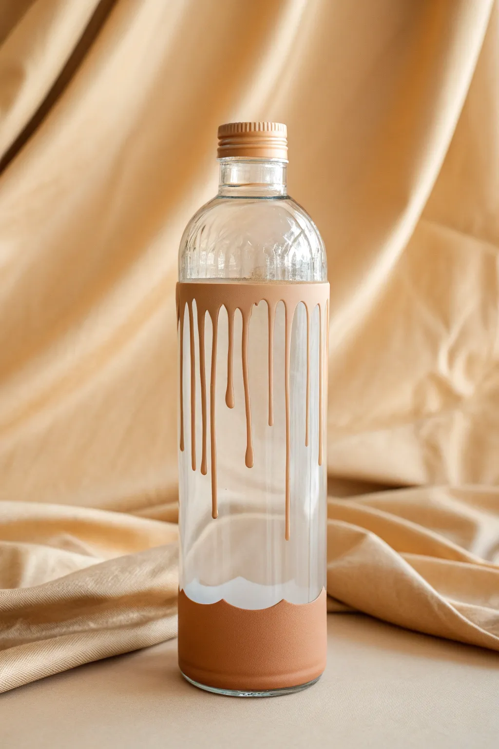 Negative space drip illusion on a clear water bottle, matte paint meets glossy glass contrast