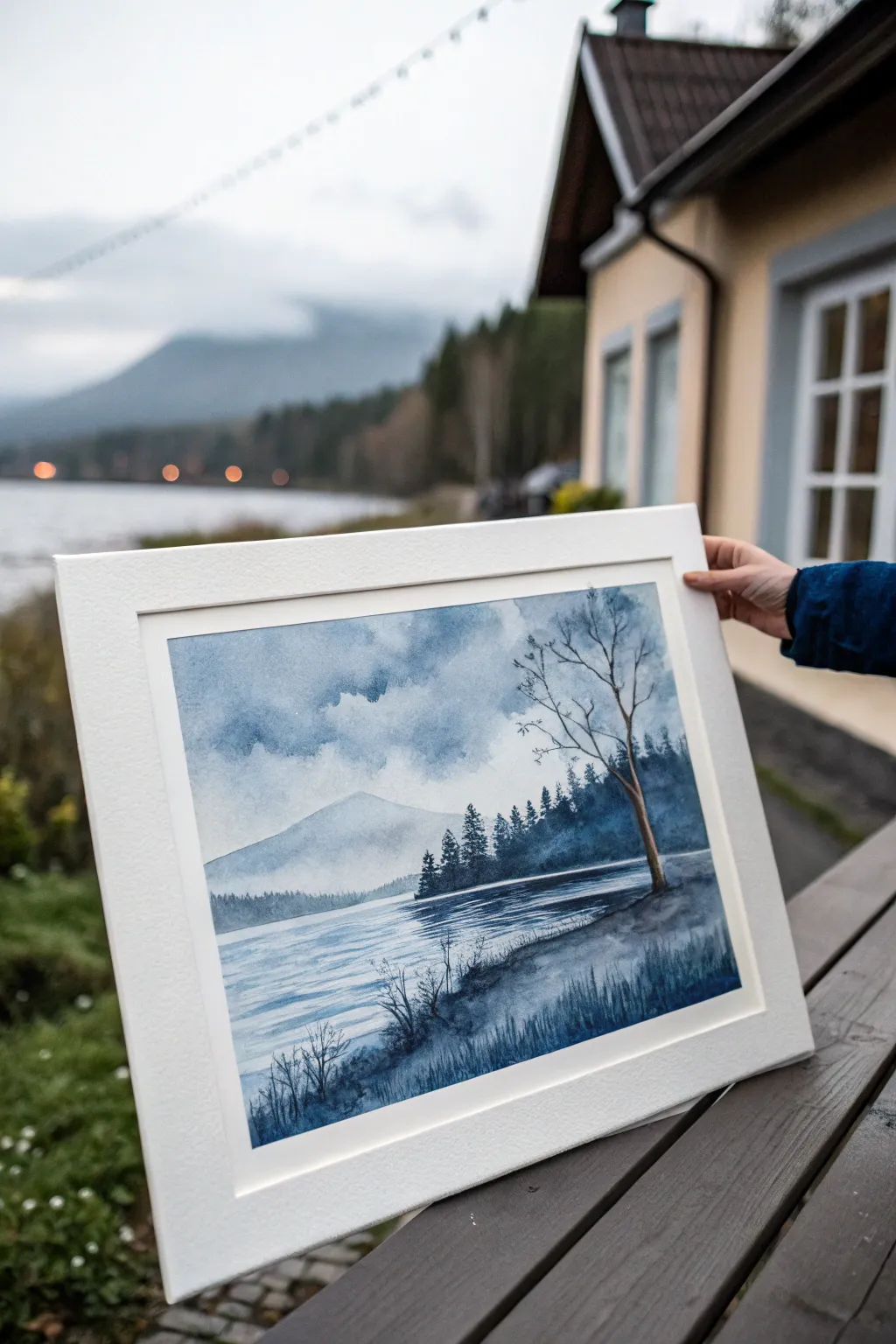 Monochrome watercolor mood study in one pigment, bold lights and shadows, minimalist calm