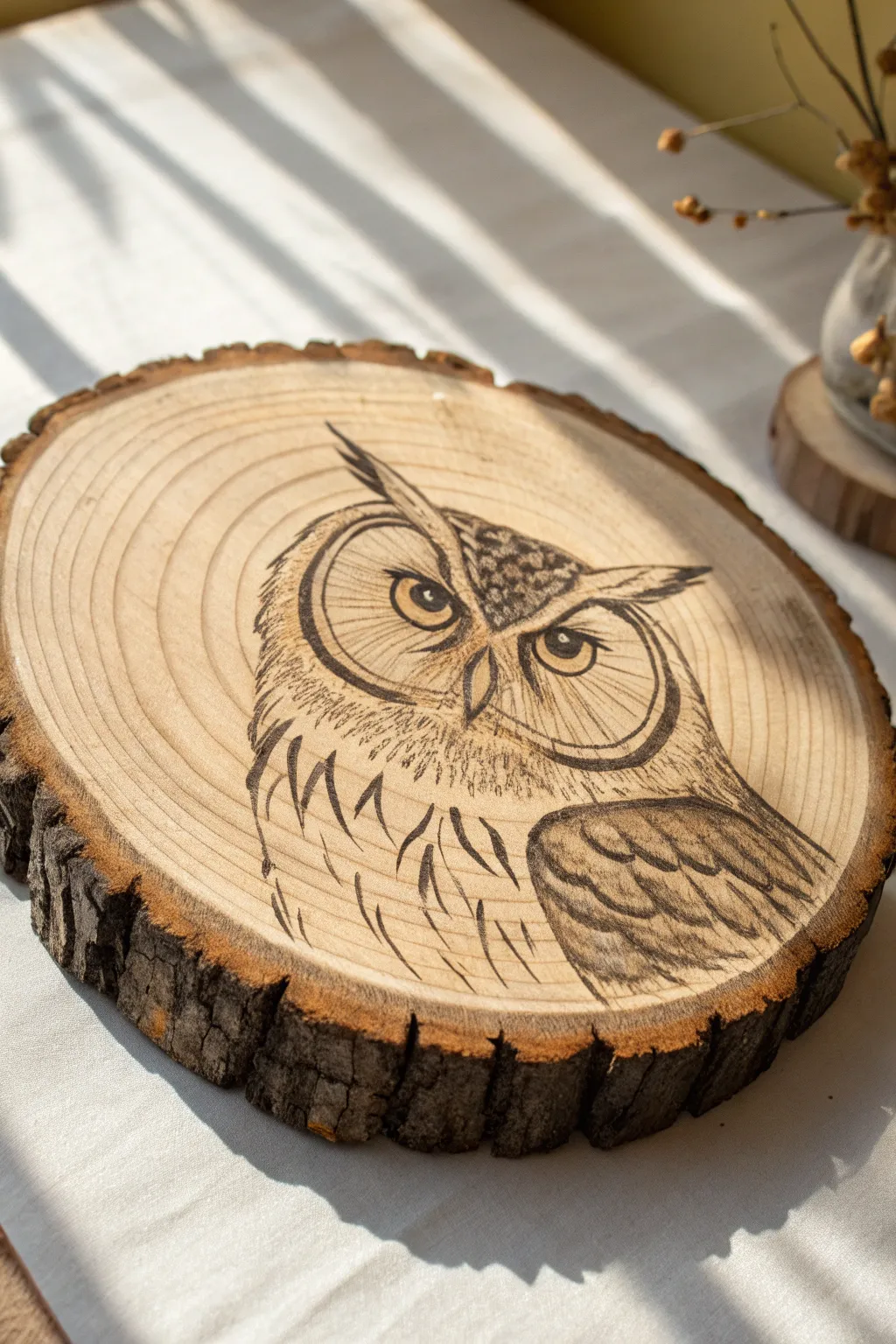 Let a wood knot guide your linework and turn grain into a charming creature eye.