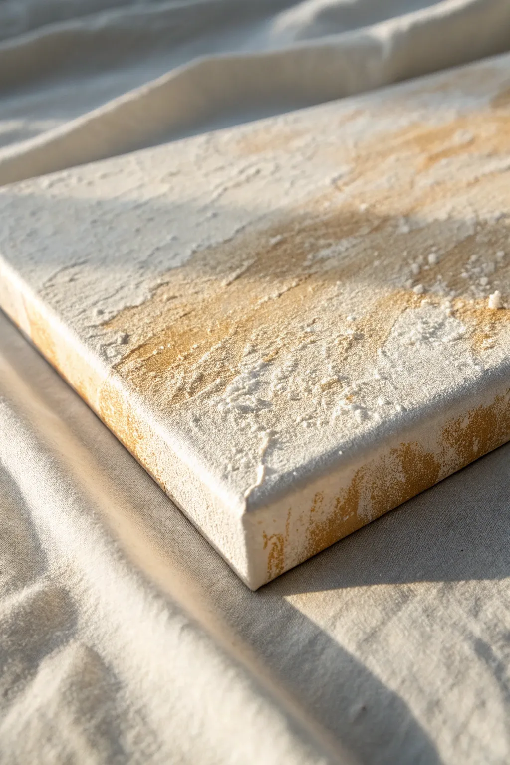 Sand-grit texture base catches side light, adding depth to minimalist abstract layers.