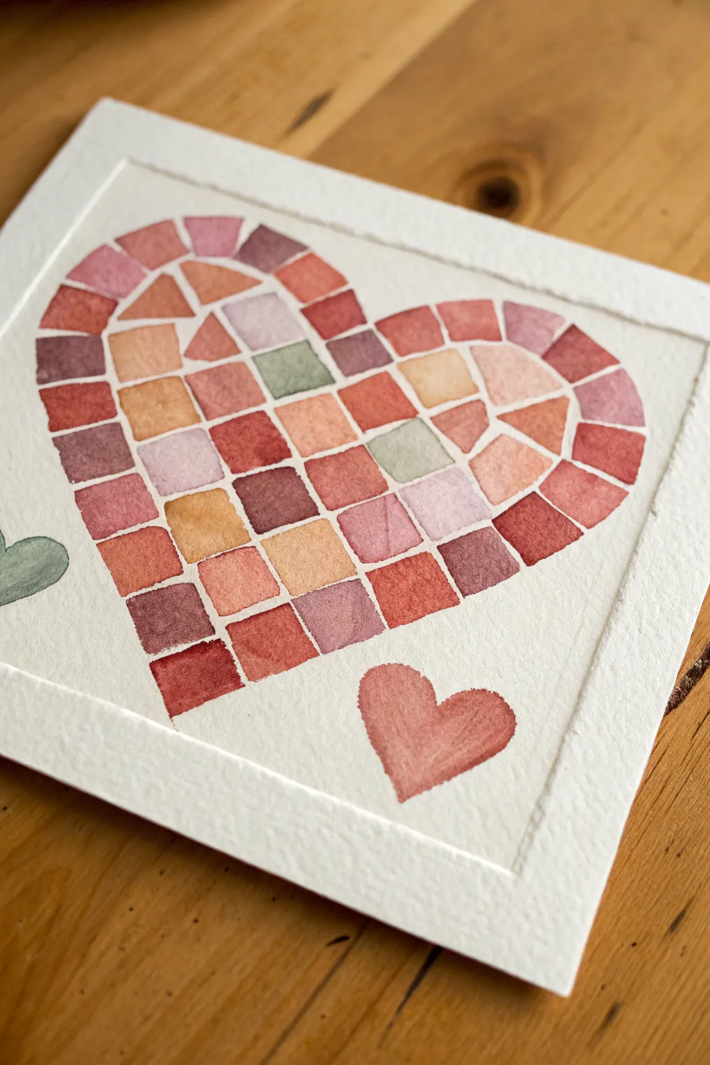 Mosaic tile heart in soft earthy acrylics, a simple Scandinavian-boho painting idea
