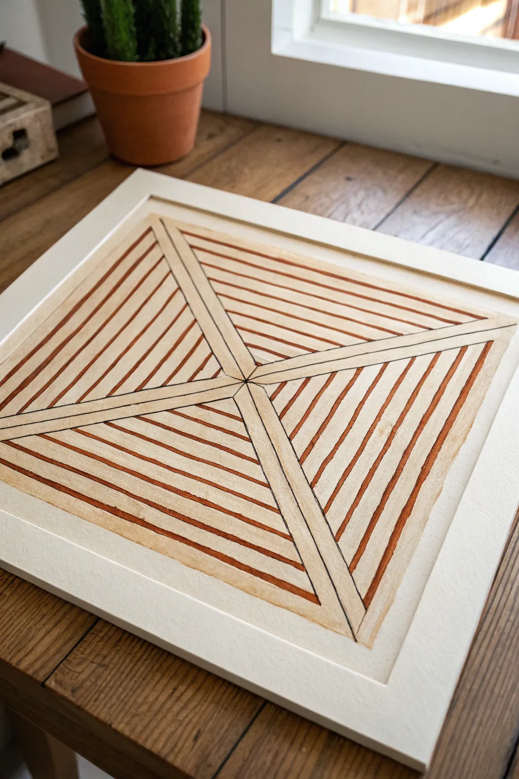 Simple parallel acrylic paint pen lines that create an eye-catching 3D optical illusion