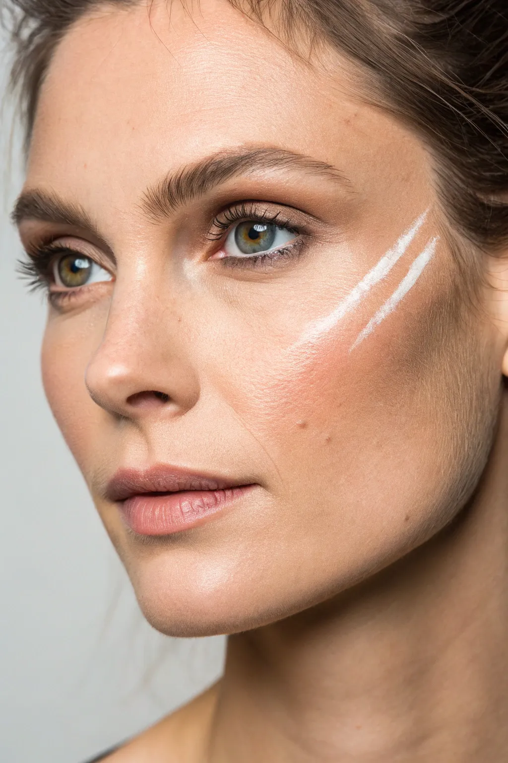 Painted torn-skin illusion on the cheek, crisp highlights and shadows for a real reveal