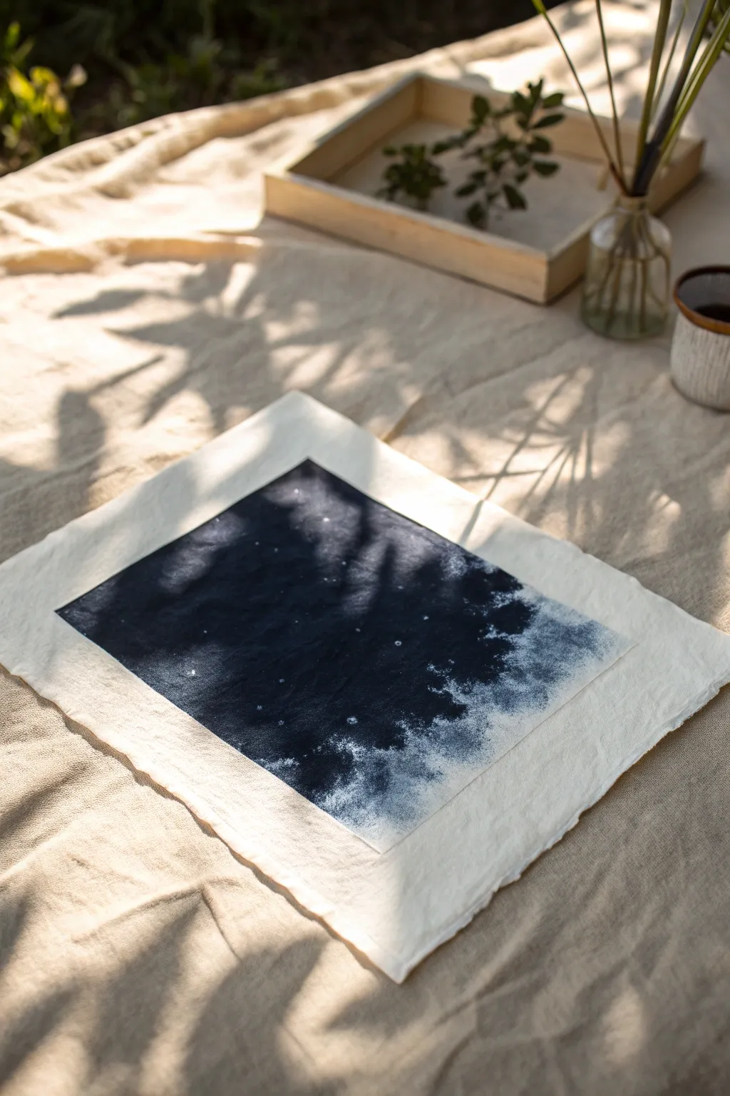 Alcohol drops bloom through wet ink, creating bold rings and cellular breaks in minimalist style.