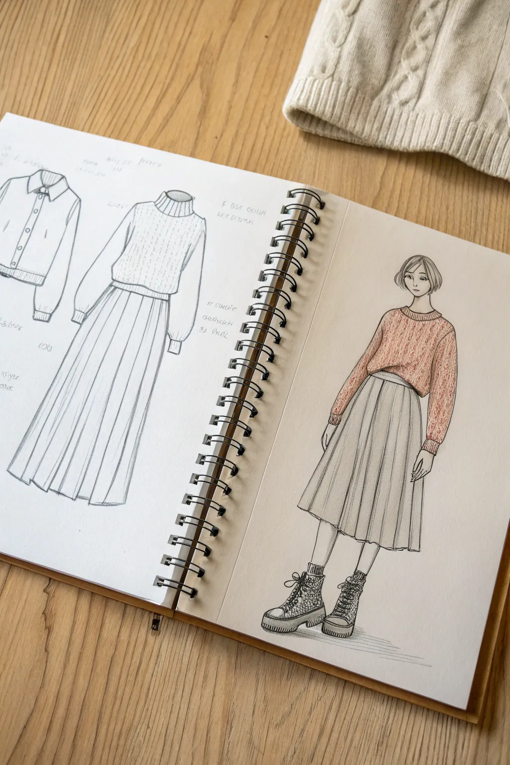 Realistic-to-anime outfit sheet for practicing proportions and added details in a soft minimal palette