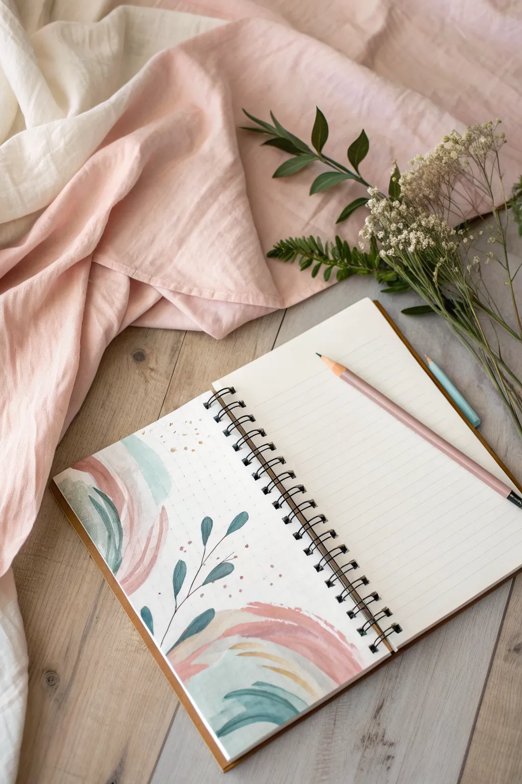 Neurographic lines with soft watercolor washes, a calming art club idea in one minimalist page