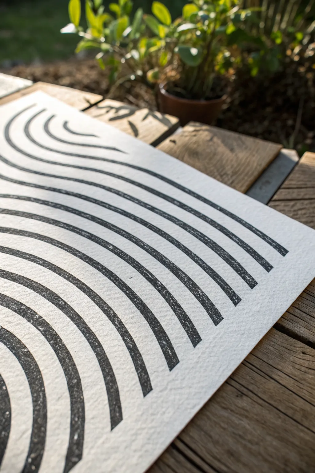 Create striking optical illusion line patterns with bold black curves on clean white paper