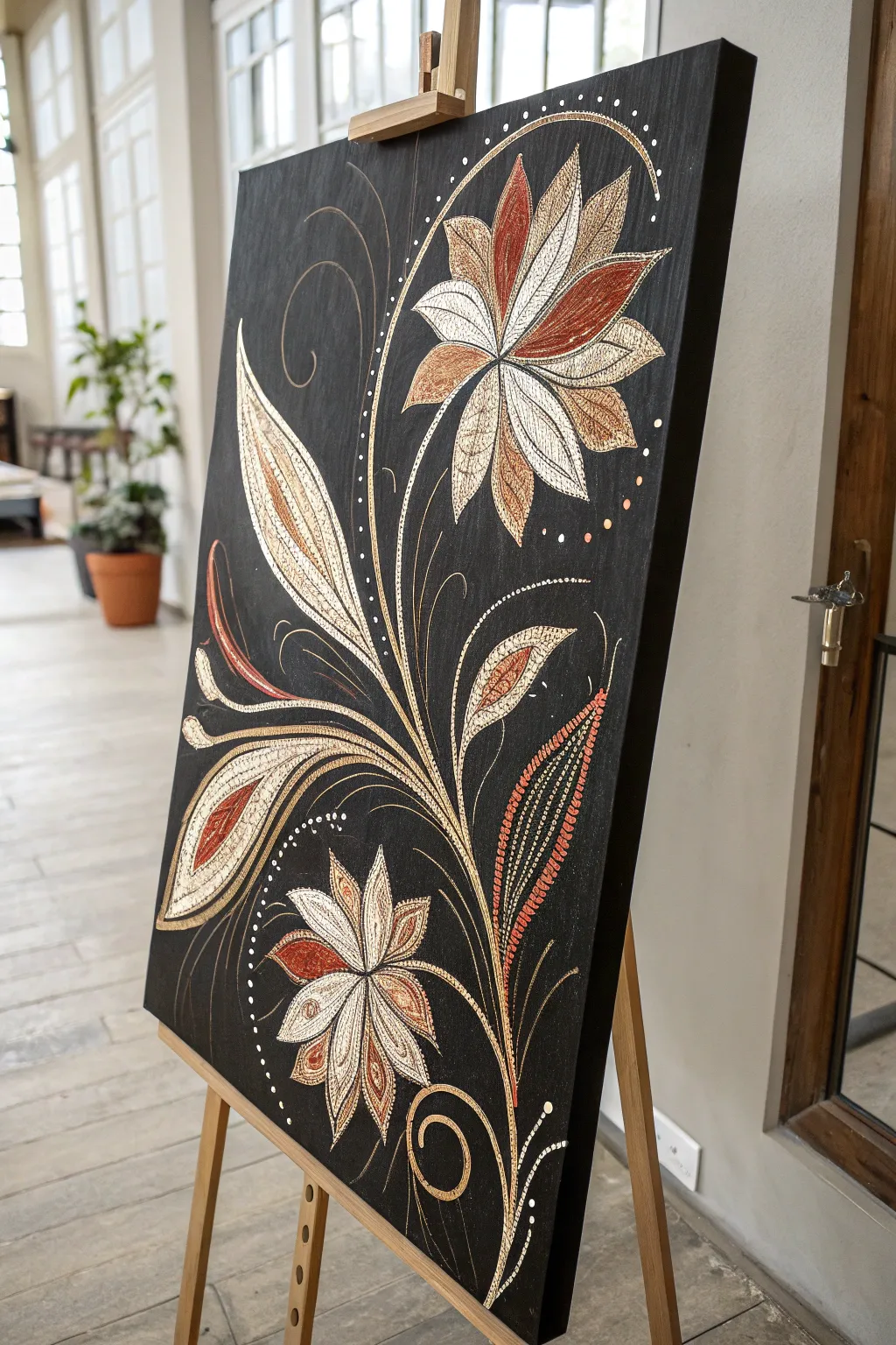 Wing-like pull marks bloom on matte black, showcasing tactile texture and striking contrast.