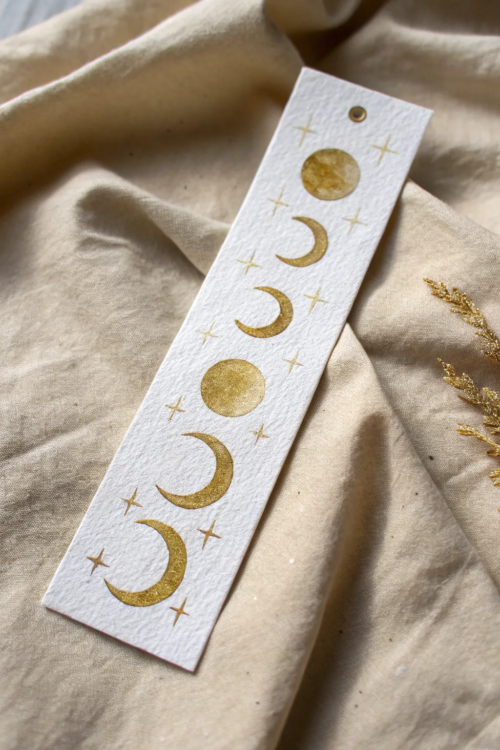 Capture celestial magic with this dreamy golden moon phase bookmark drawing idea for your next project.