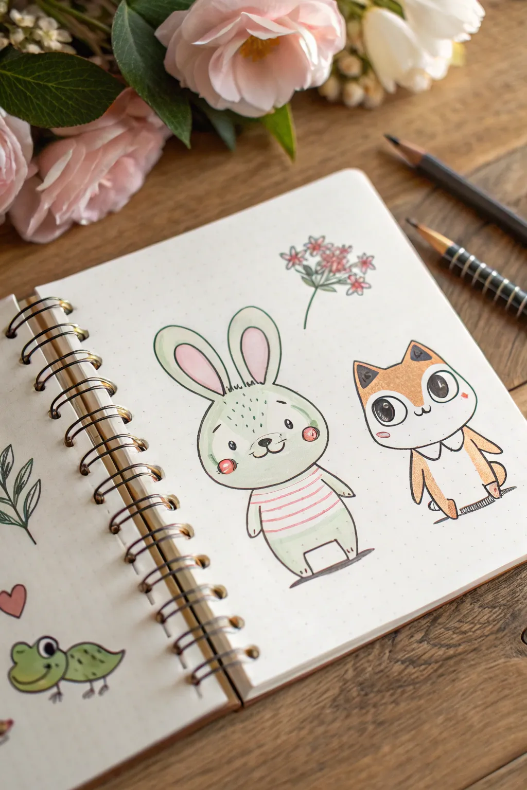 Cute chibi animal hybrids to spark drawing ideas, clean lines, soft pastels, cozy minimal vibe
