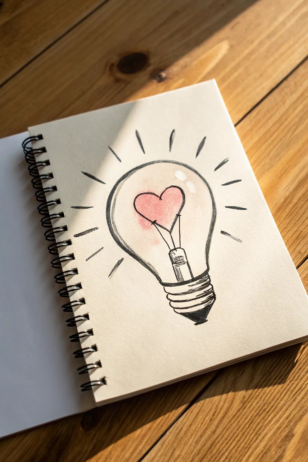 Minimal lightbulb doodle with a glowing heart, perfect for cute easy journal drawing practice