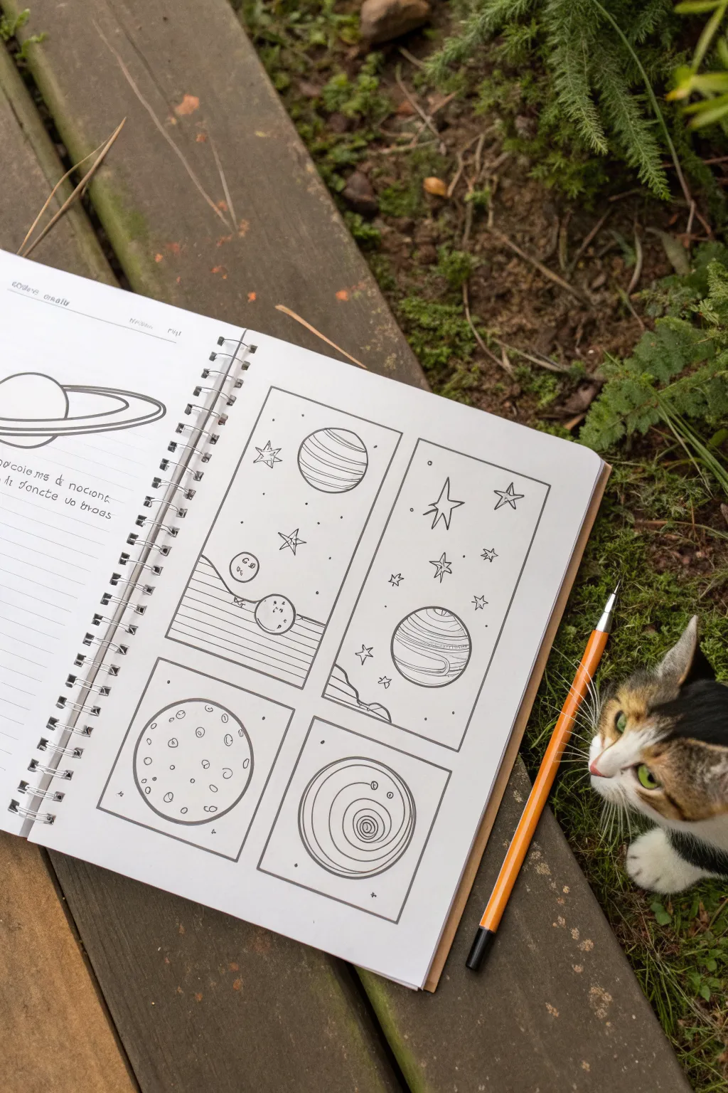 8 simple panels to turn a circle into a cute planet cat, minimalist, whimsical, and easy to copy