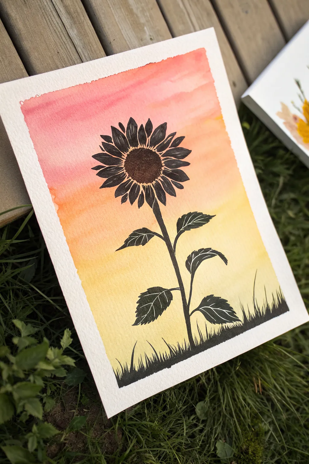 Easy sunflower silhouette with a warm sunset gradient, minimal and boho-inspired.