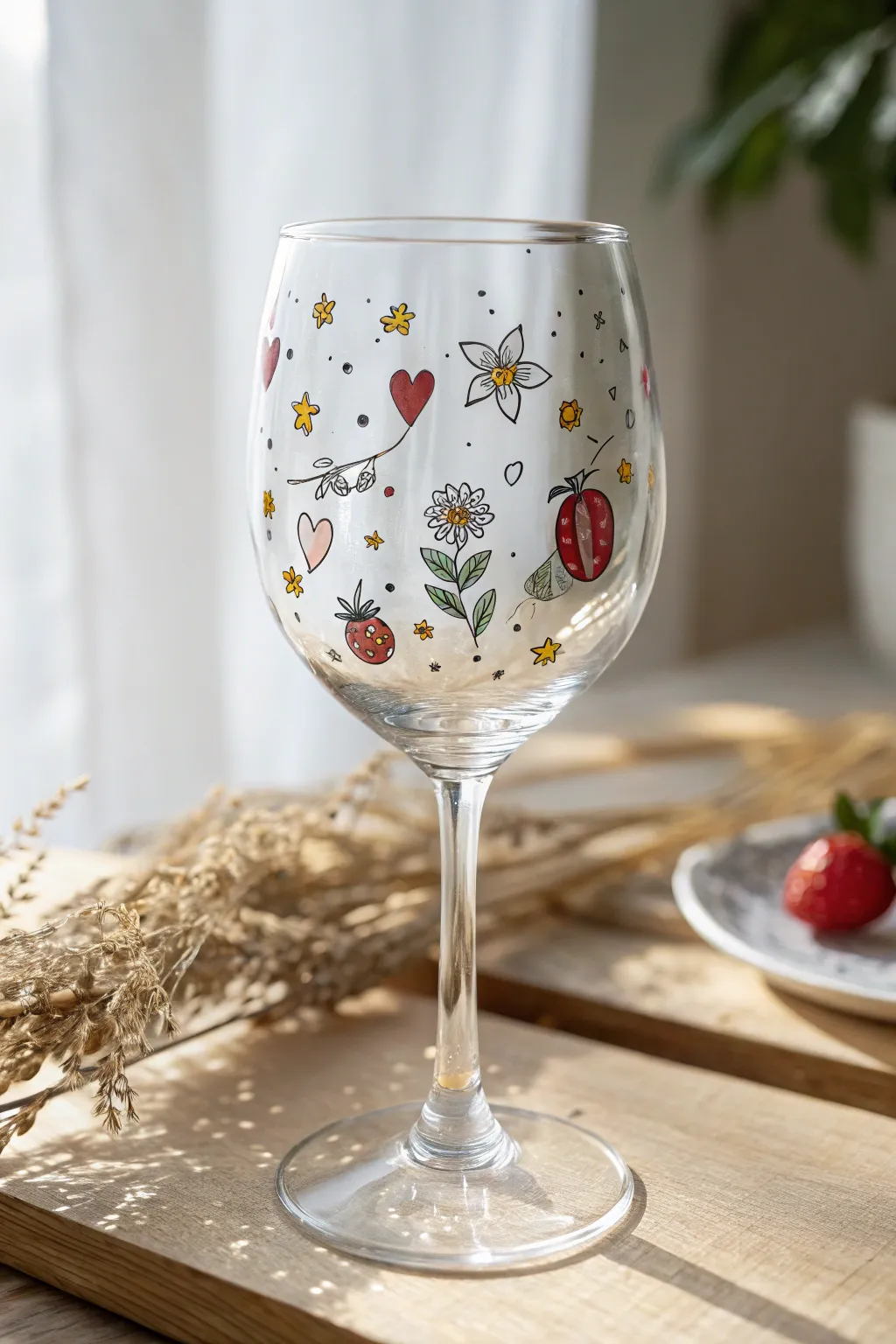 Tiny doodles and mini icons make one simple wine glass a sweet, modern DIY centerpiece