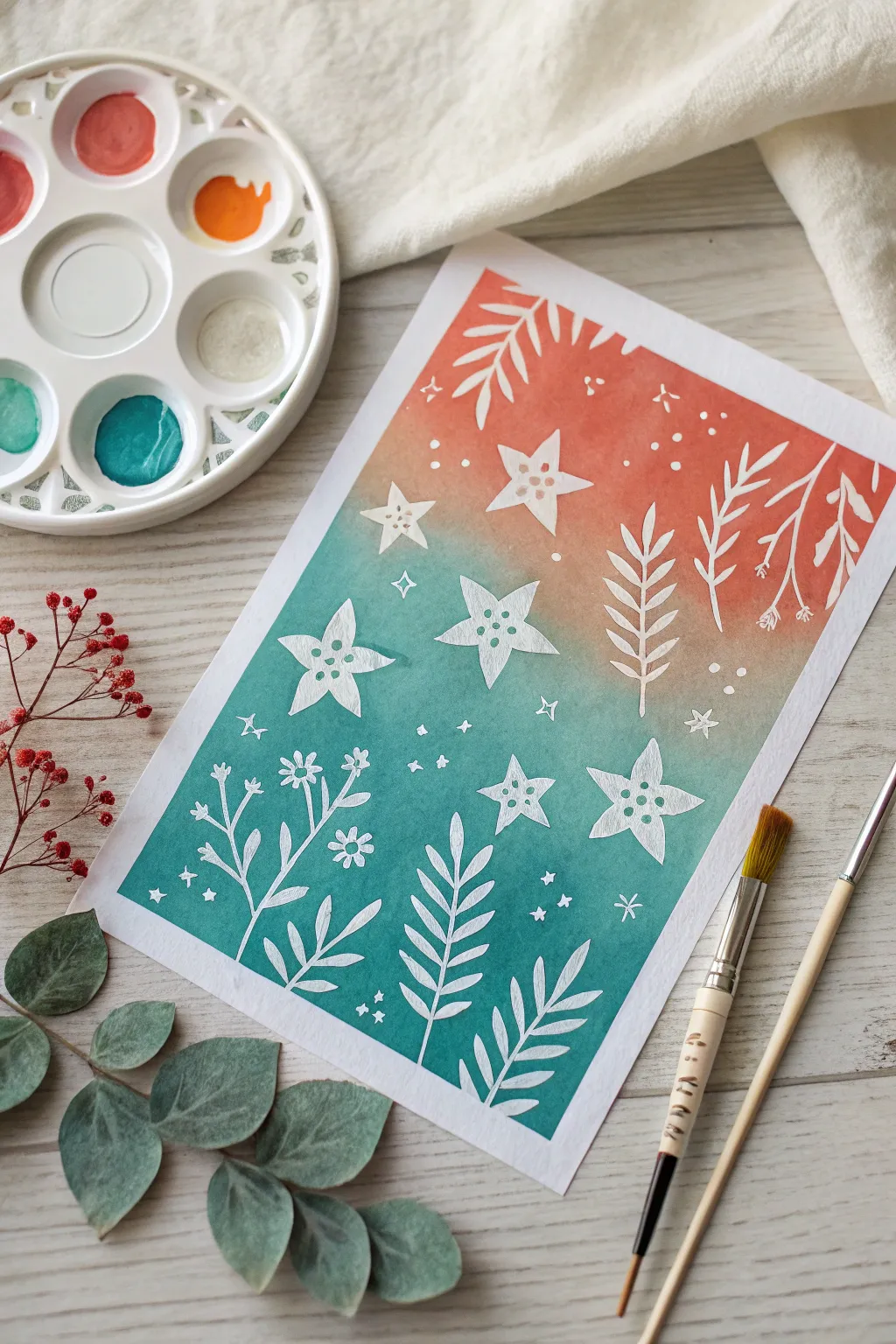 Watercolor resist made simple: bold white shapes pop through bright washes, beautifully handmade.