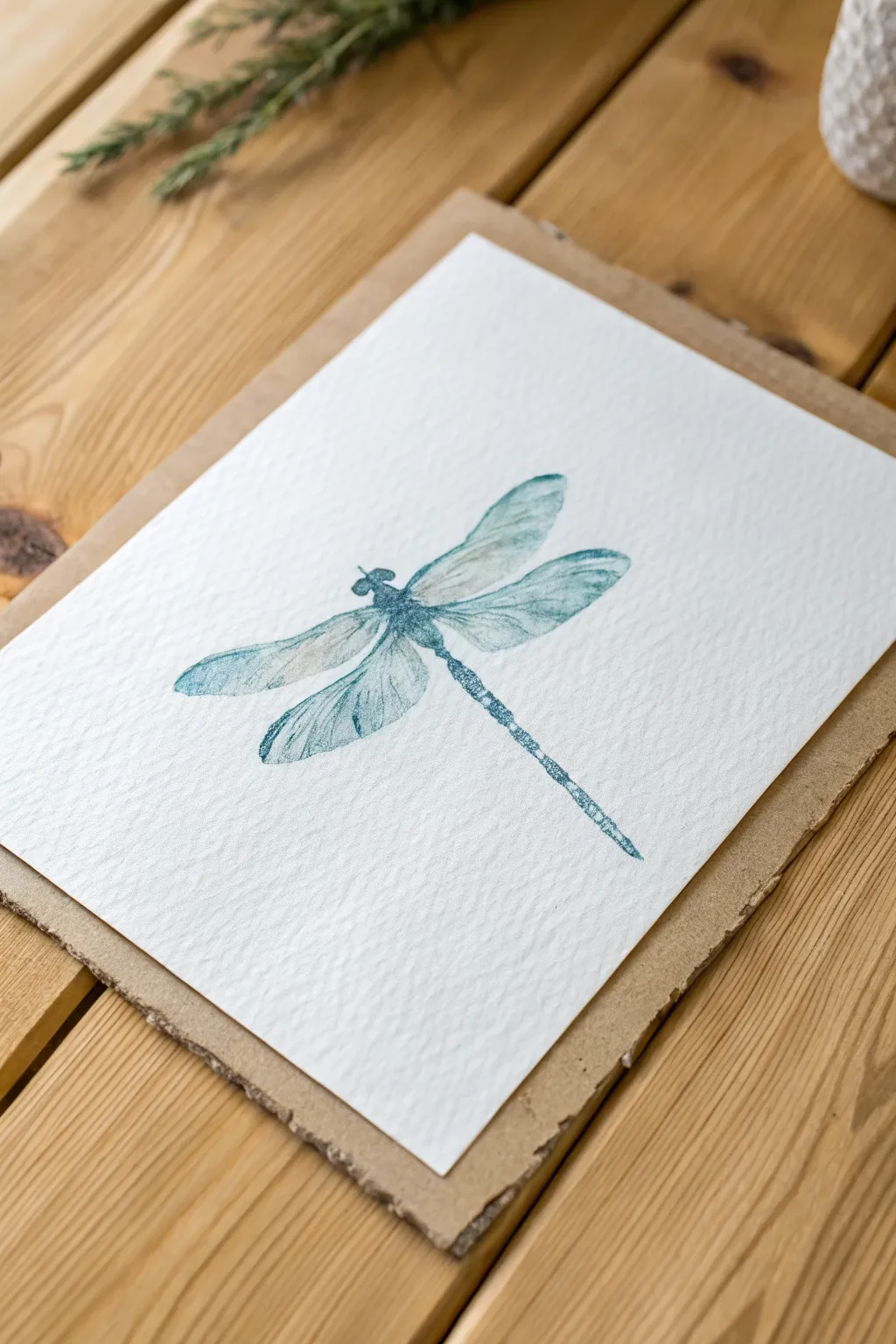 String-pull the dragonfly body, then layer soft watercolor wings for an easy abstract look.