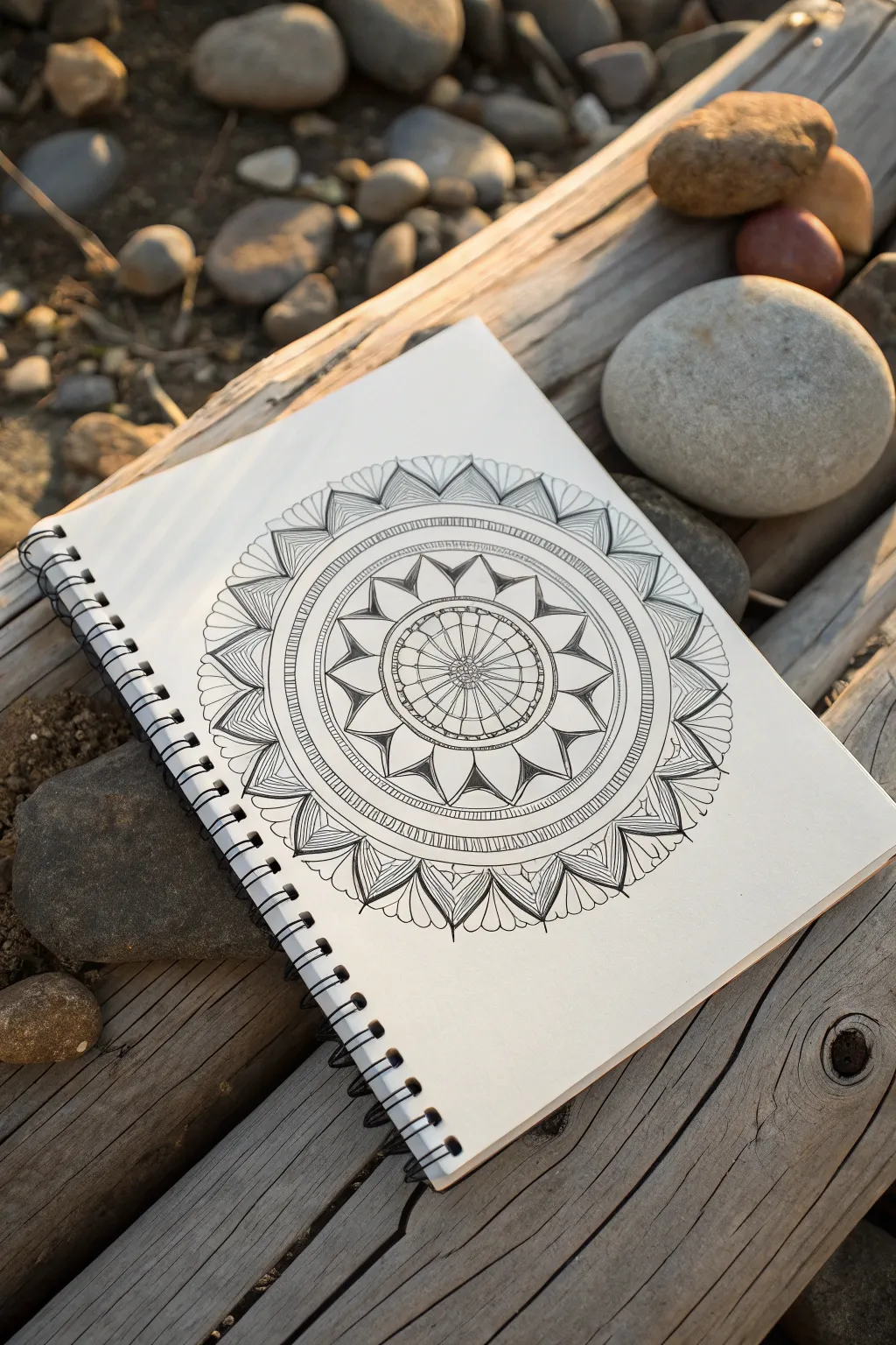 Texture-inspired mandala rings with simple wavy, wood-grain, and pebble patterns