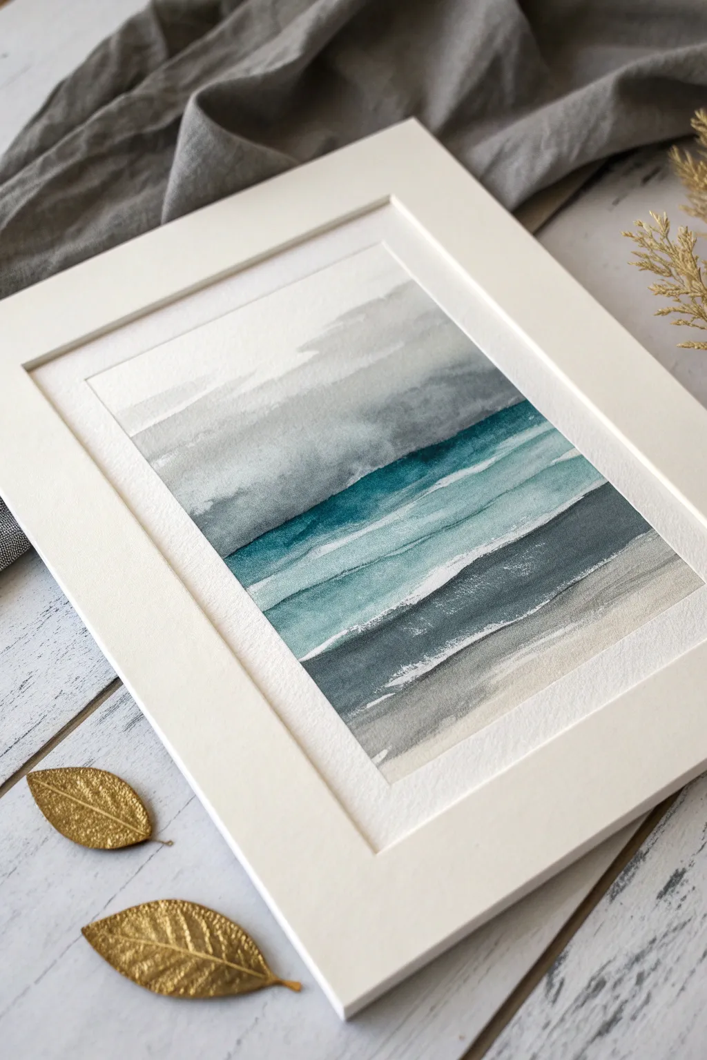 Monochrome calm with a single deep teal accent and whisper of gold for instant elegance.