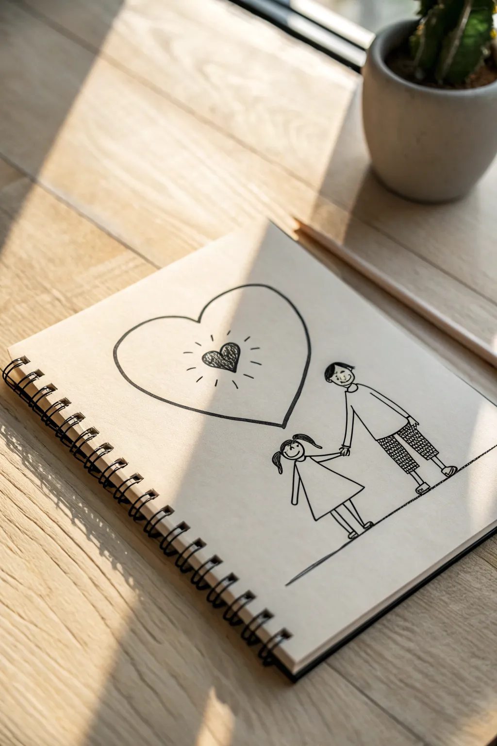 Minimal heart outline drawing with father and daughter inside, a sweet easy sketch to recreate