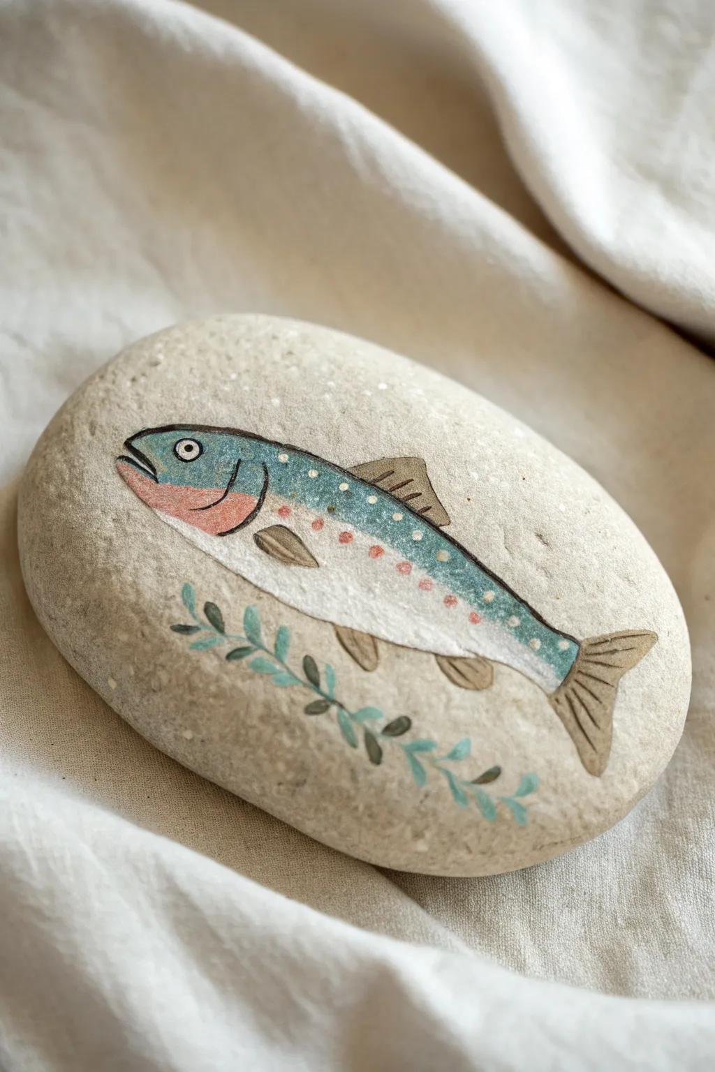 Minimalist fish rock with painted highlights and a soft shadow for a 3D illusion