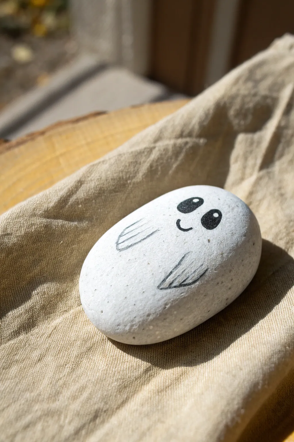 Paint a floating ghost rock with swirly transparent edges for an airy minimalist Halloween vibe.