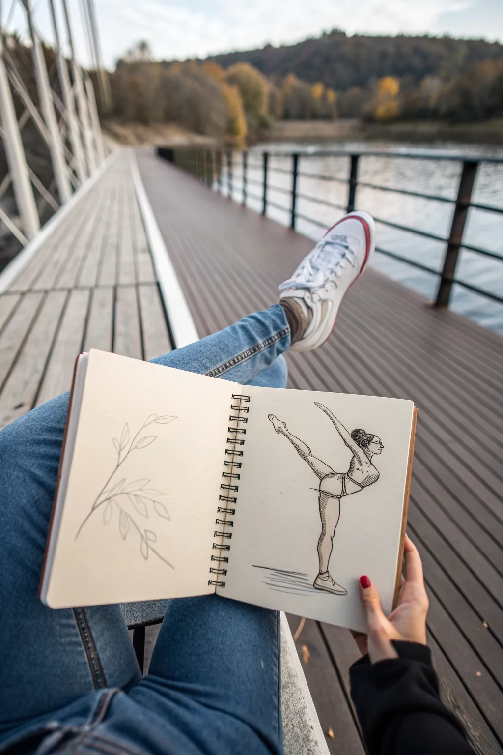 Sketch a deep backbend with a subtle skeleton guide to nail spine and hip alignment.