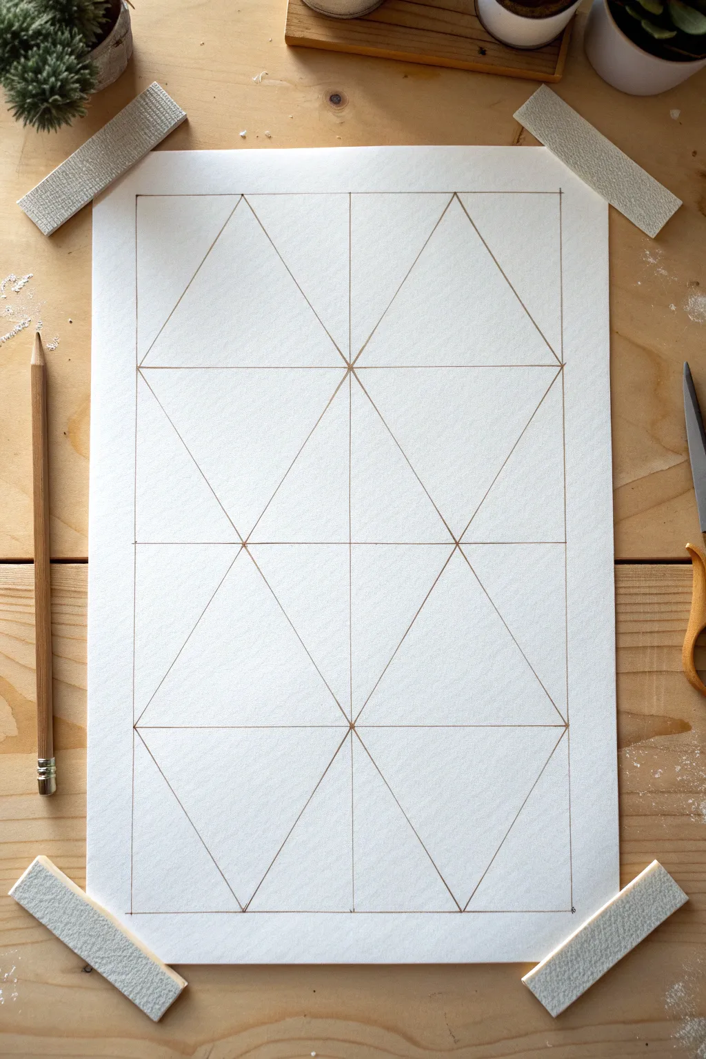 Simple tape-resist grid art: one ink color, sharp lines, calming minimalist geometry.