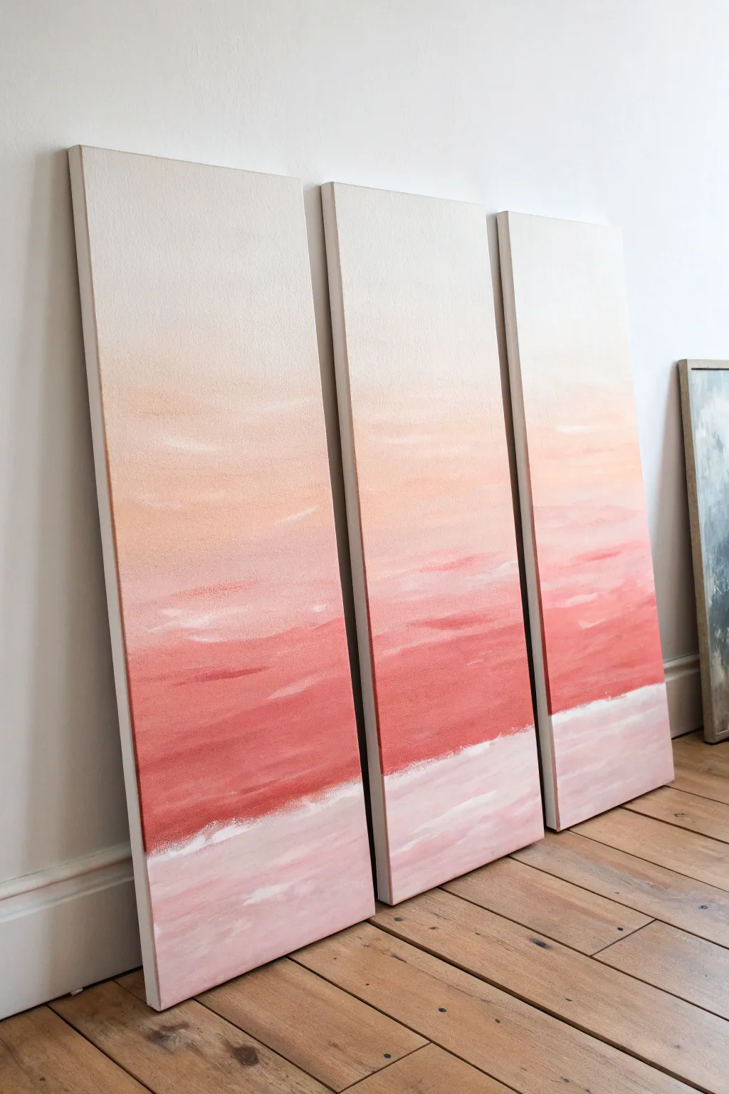 Soft sunset ombre triptych: three matching canvases for calm, minimalist DIY wall art decor