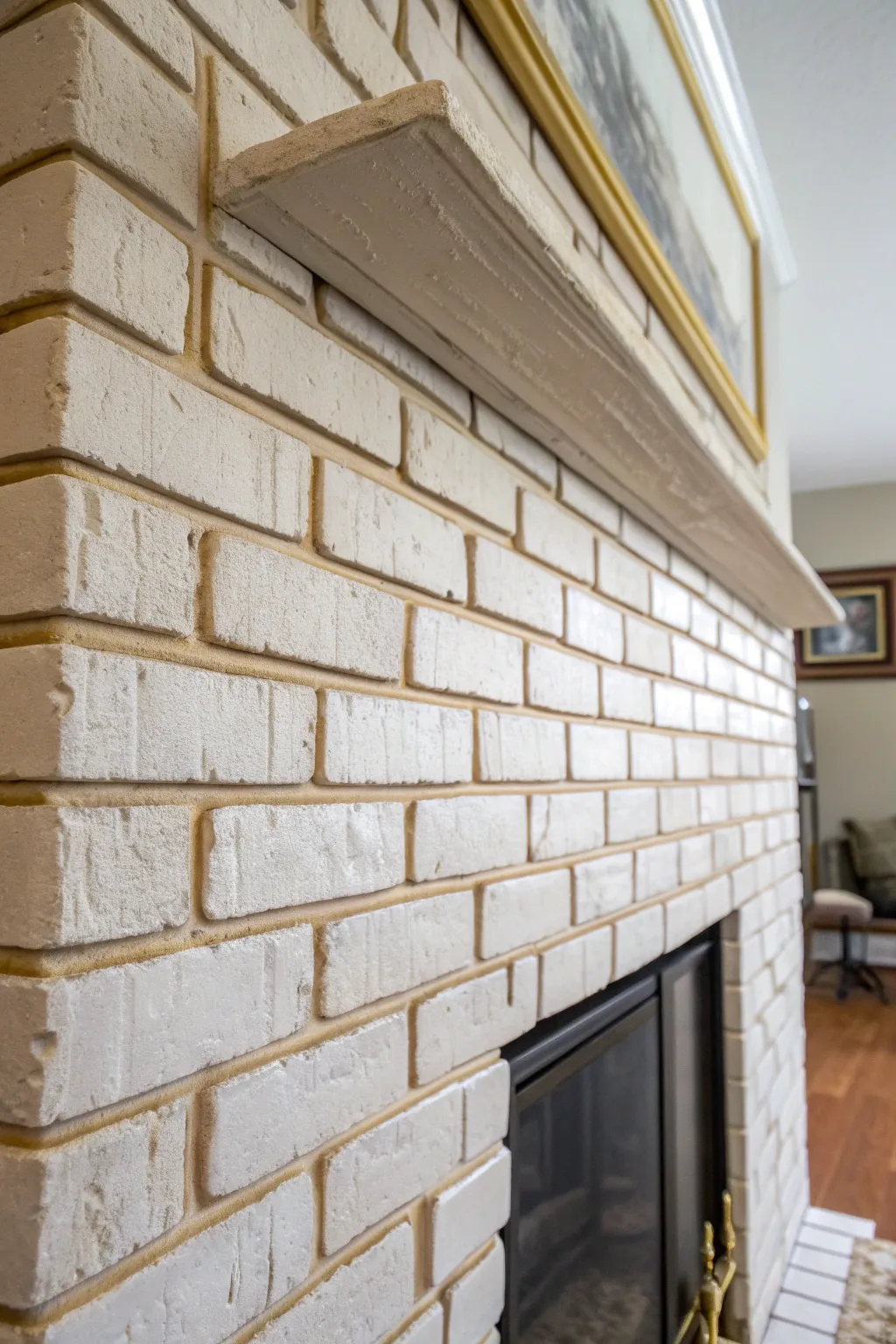 Soft metallic dry-brush over matte painted brick adds a quiet shimmer and elevated texture.