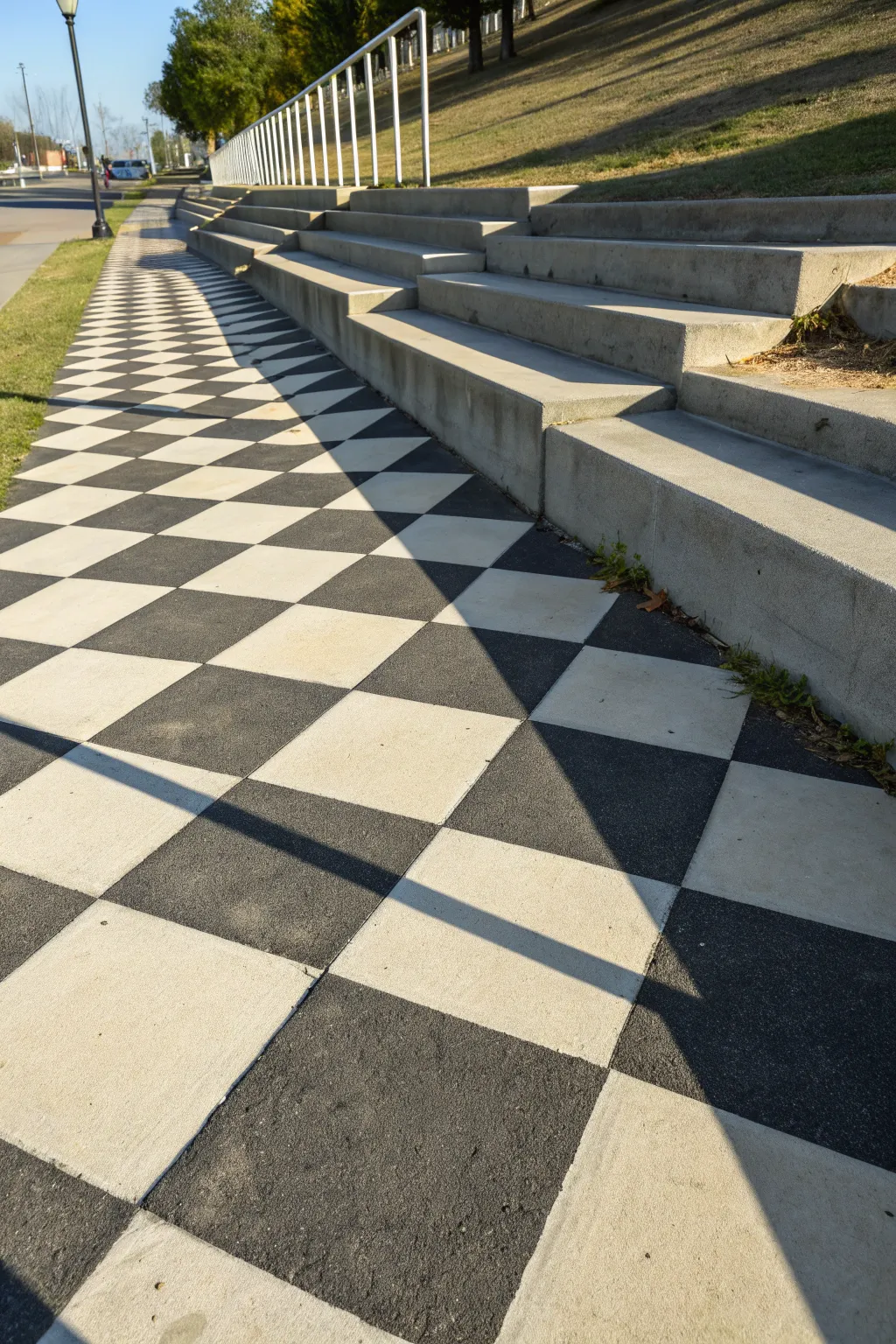 Painted shadow blocks turn a simple path into a chic 3D illusion with Scandinavian calm.