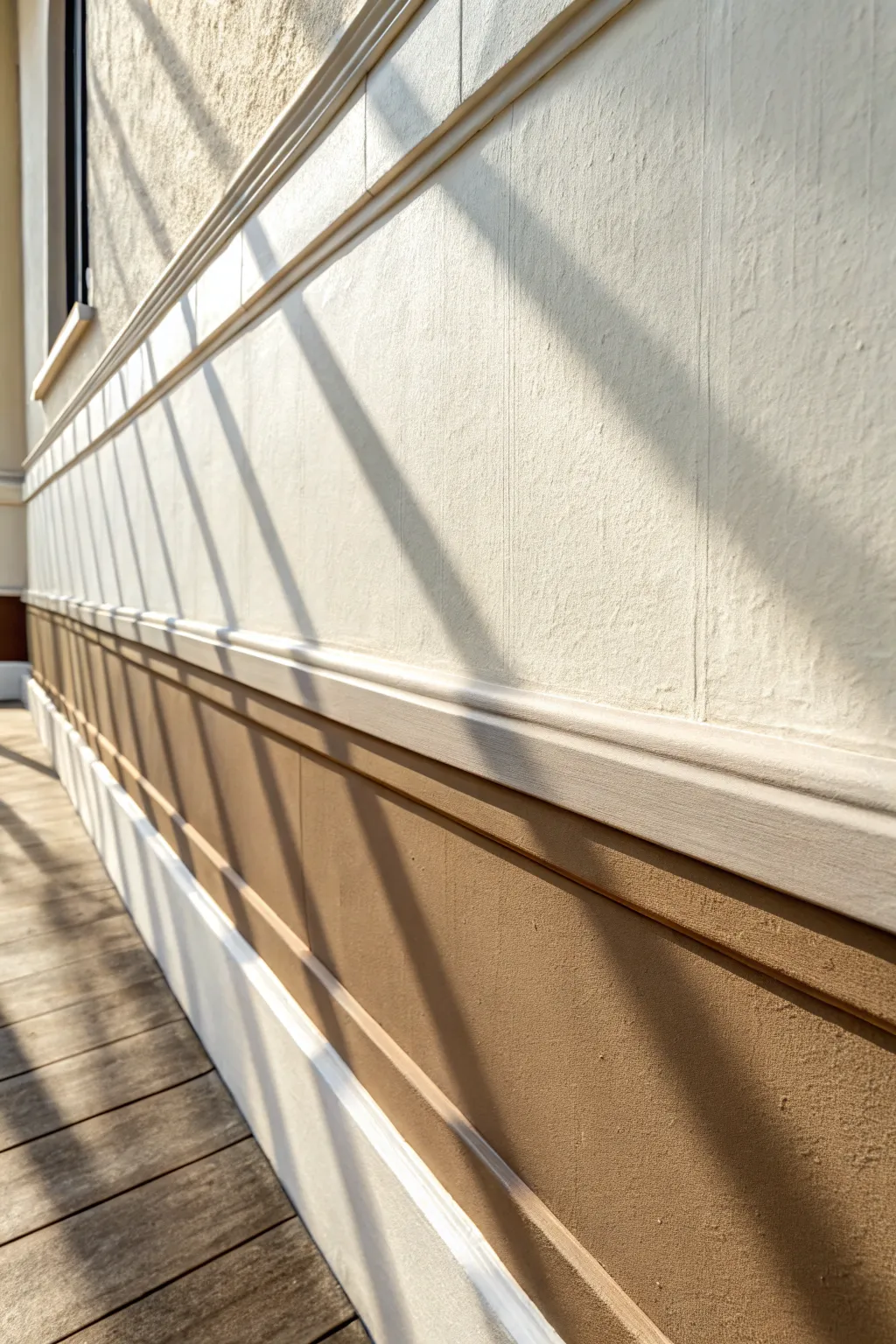 Two-tone shadow border creates faux trim depth in a minimalist Scandi-boho palette.