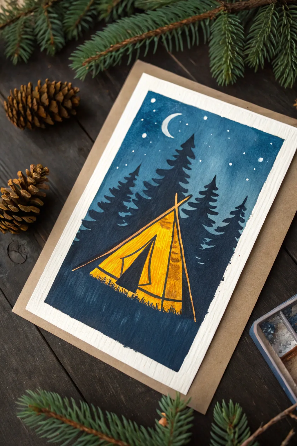 Capture the cozy magic of camping with this simple yet stunning glowing tent painting idea.