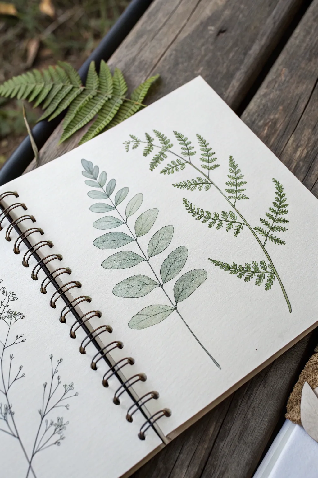 Try one plant three ways: crisp line, soft dots, and a gentle watercolor wash on one page