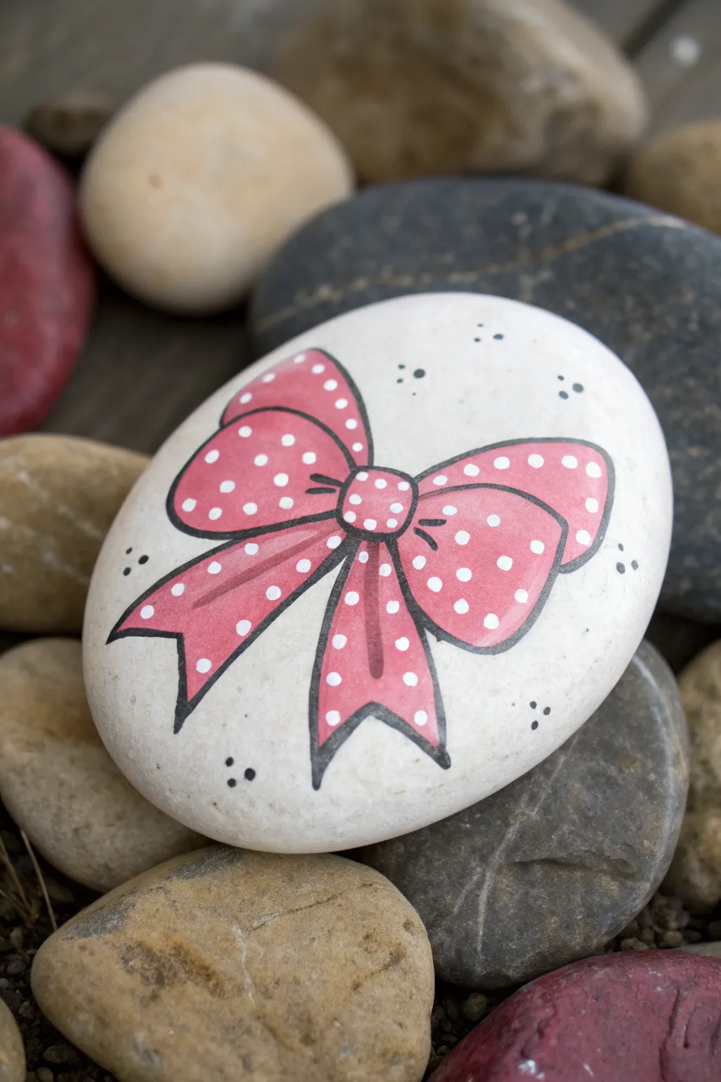 Paint a preppy pink bow rock with glossy jelly highlights for an easy, chic wet-look finish