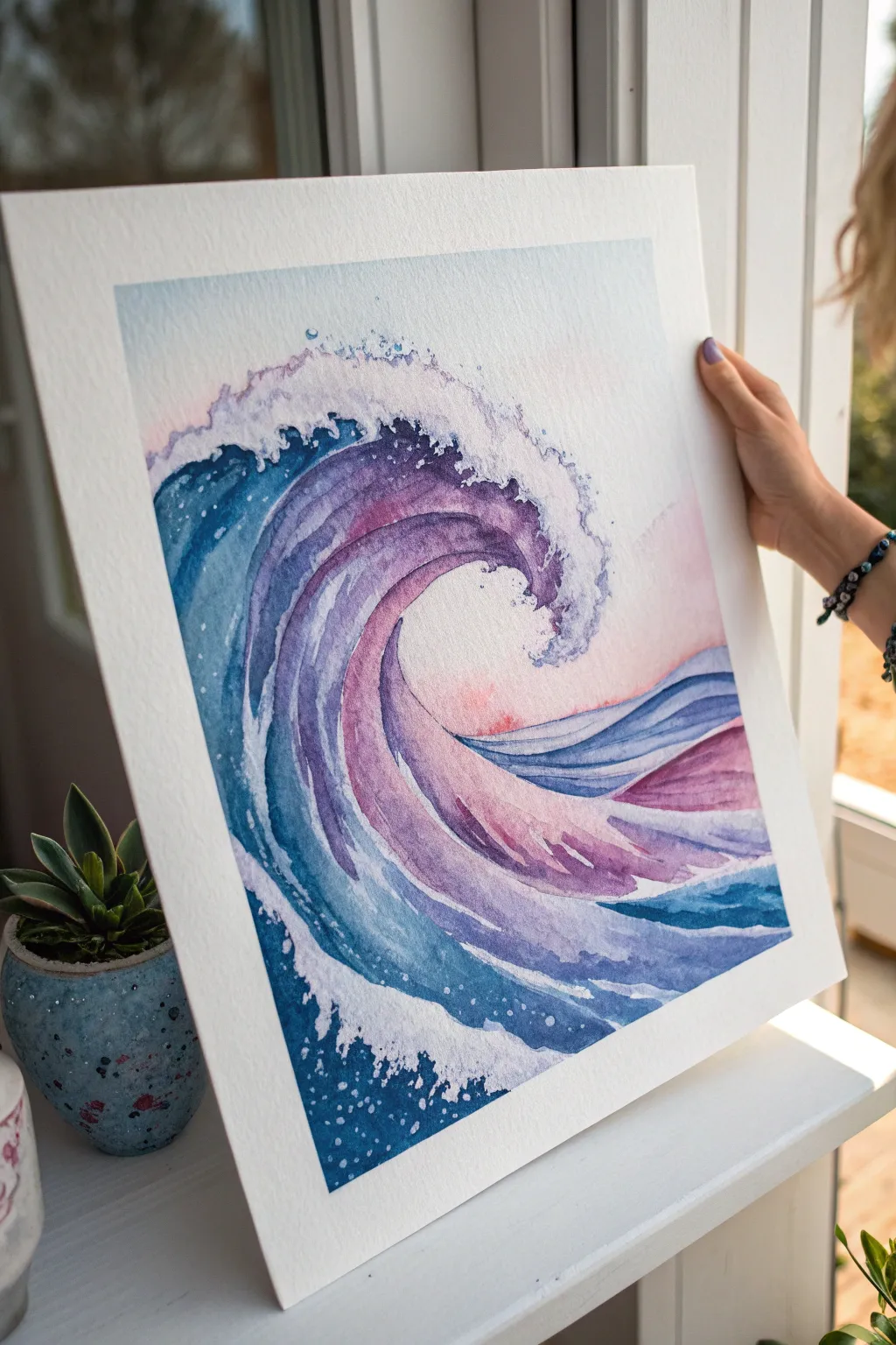 Elegant abstract waves in blues, purples and pinks with pearly shine, perfect for pretty art.