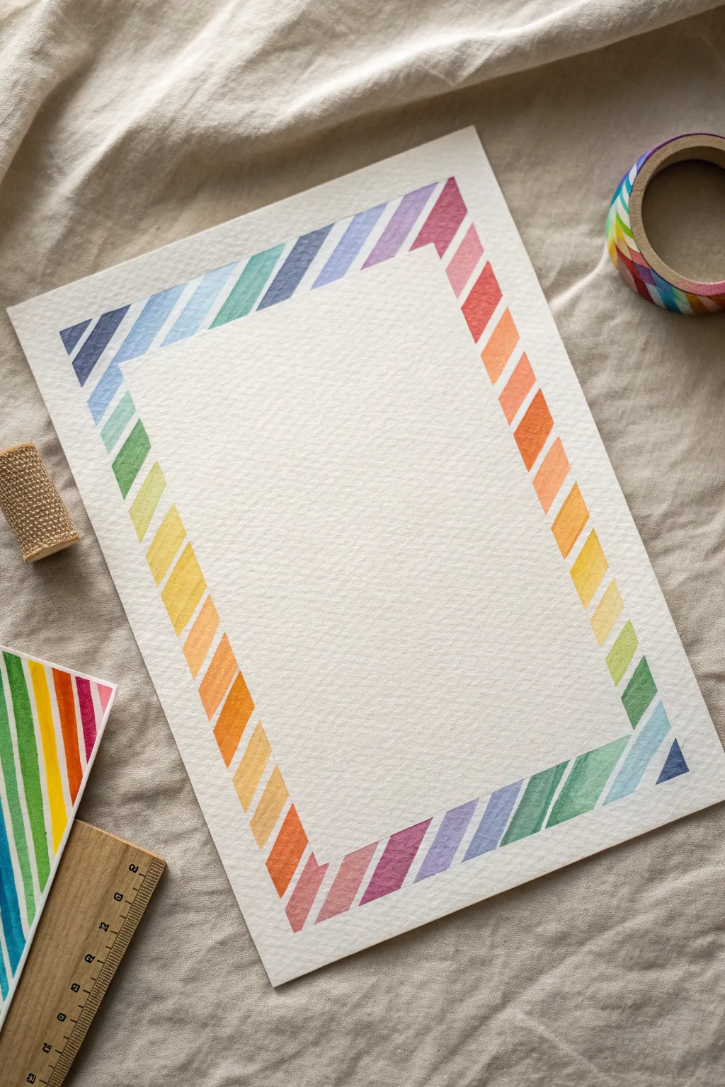 Masked tape rainbow geometrics with a crisp peel reveal, modern minimalist and so satisfying