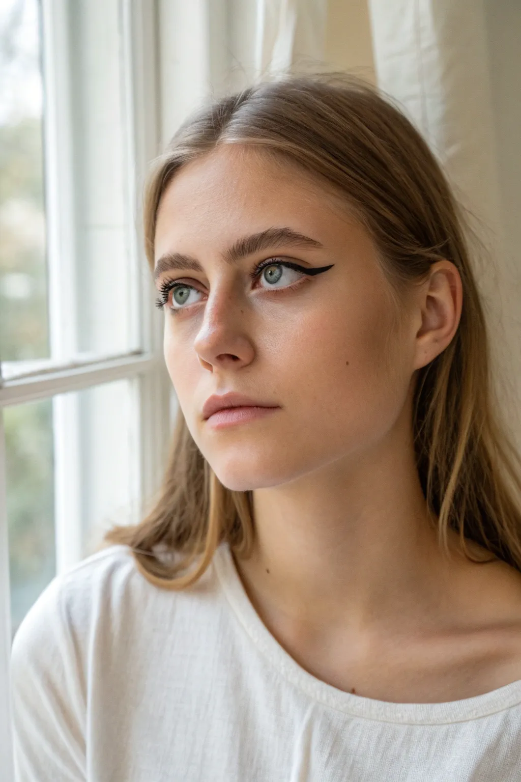 Minimal extra-eyes face paint: bold outlines, bright highlights, and darkened real eyes for chills