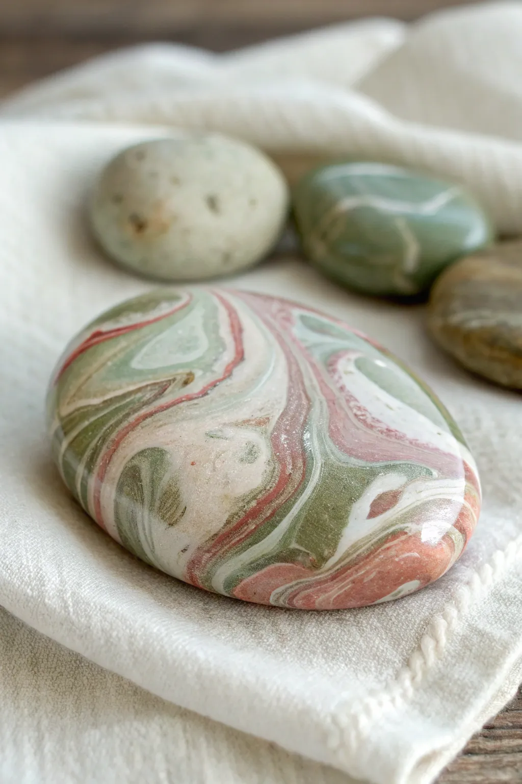 Glossy marble swirl rock in soft boho tones, easy to paint yet looks beautifully luxe