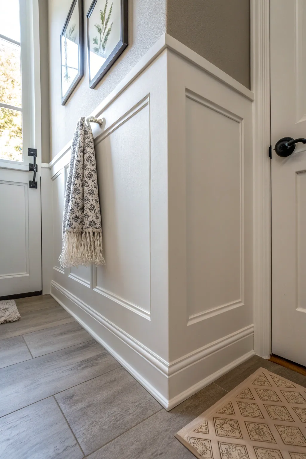 Wall and trim in one calm hue blur the edges, making a small bathroom feel bigger.