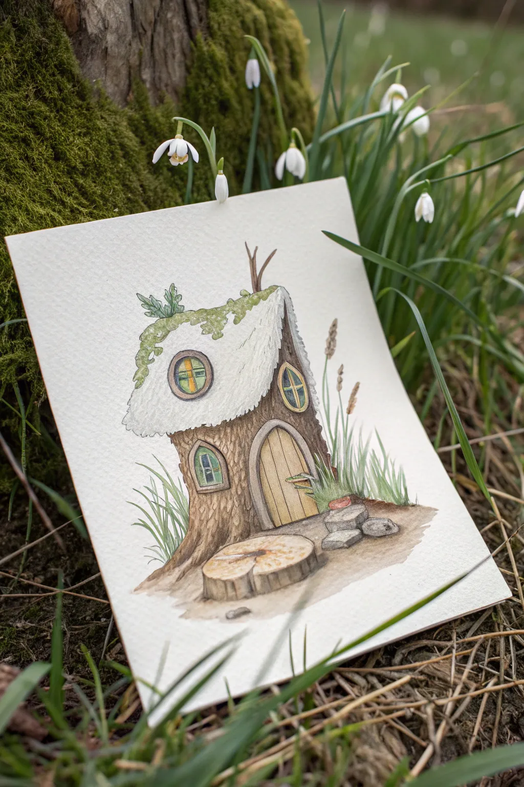 Sketch a whimsical world with this magical fairy stump house idea.