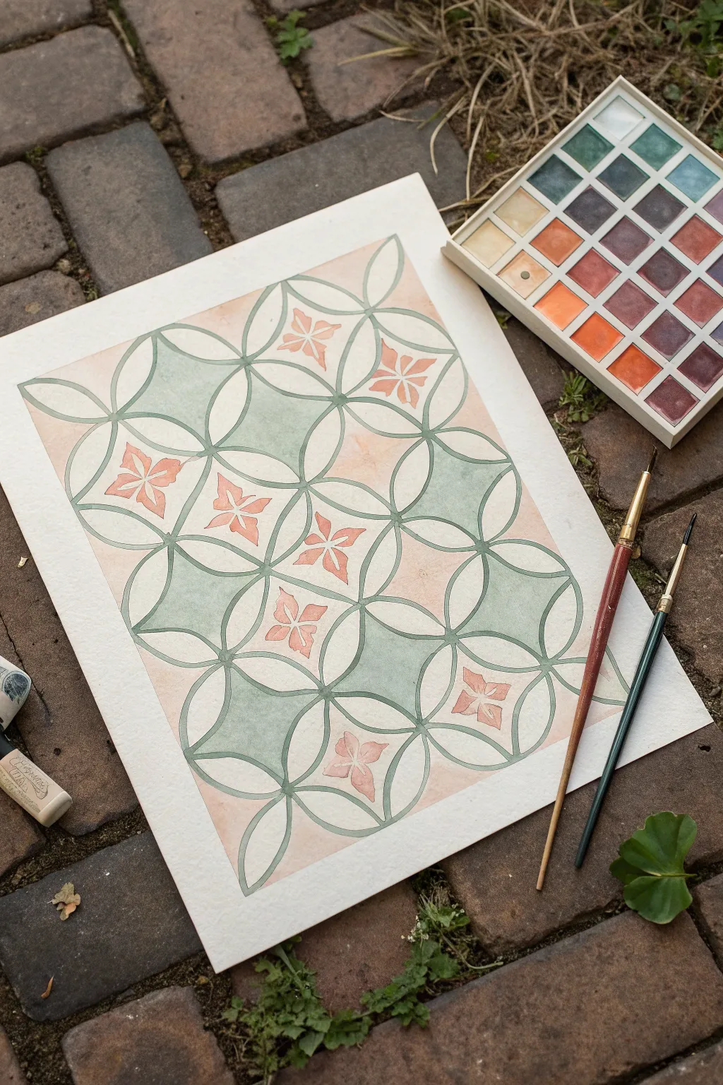 Aperiodic-look two-tile tessellation study with the two prototiles clearly highlighted.