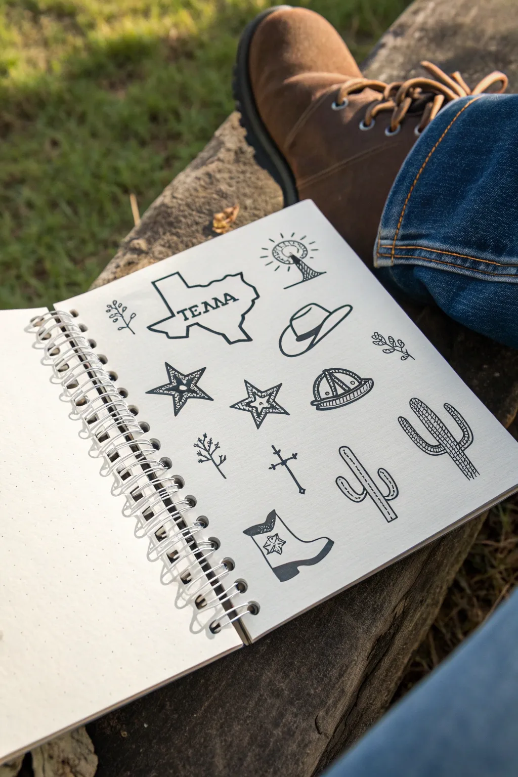 Minimal Texas icon flash sheet in clean linework, perfect for modern boho sketch ideas