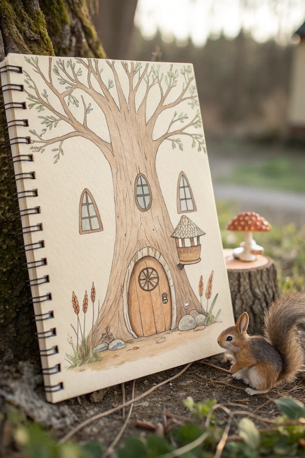 Minimal woodland tree house home with cute animals, clean lines and soft earthy boho tones