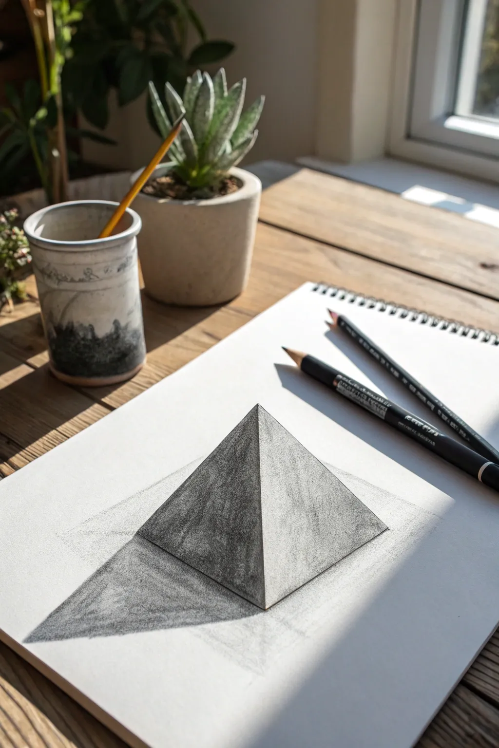Dramatic 3D pyramid shading: a simple triangle sketch that looks like it lifts off the page