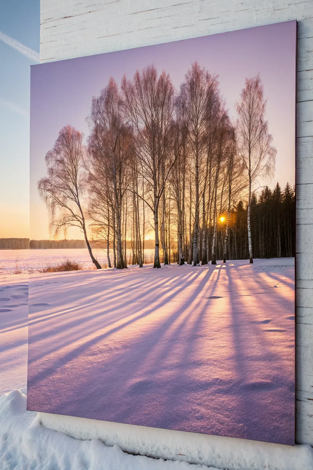 Capture the glow of golden hour and dramatic purple shadows in your next winter painting.