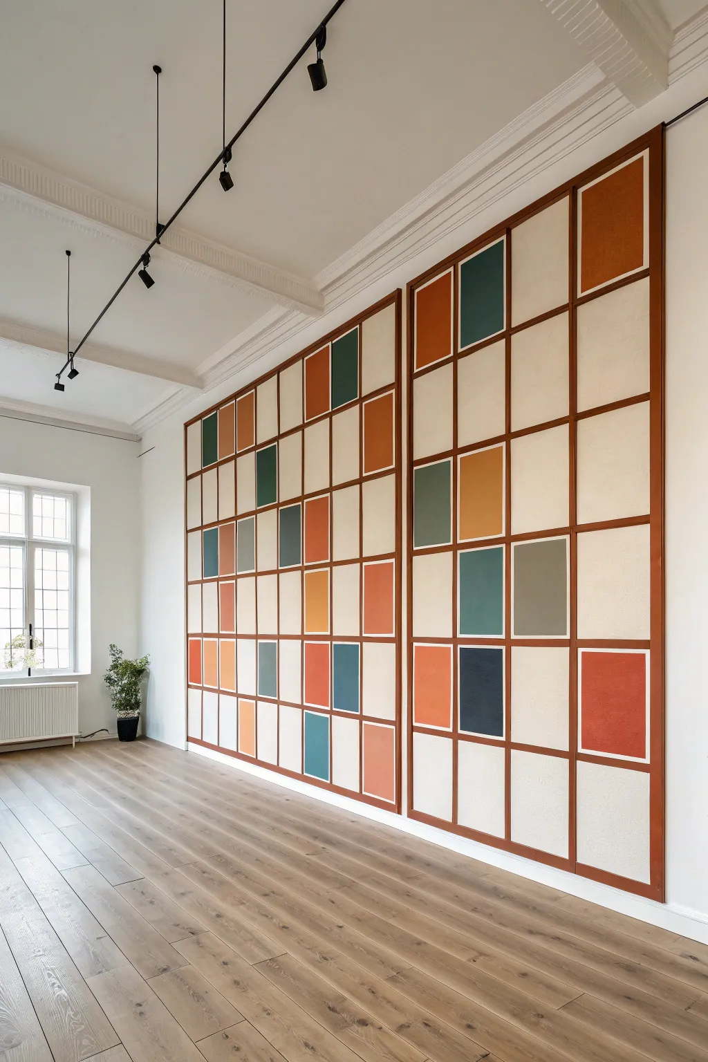 A grid makes a room-scale abstract mural feel bold, simple, and totally doable—one section at a time.