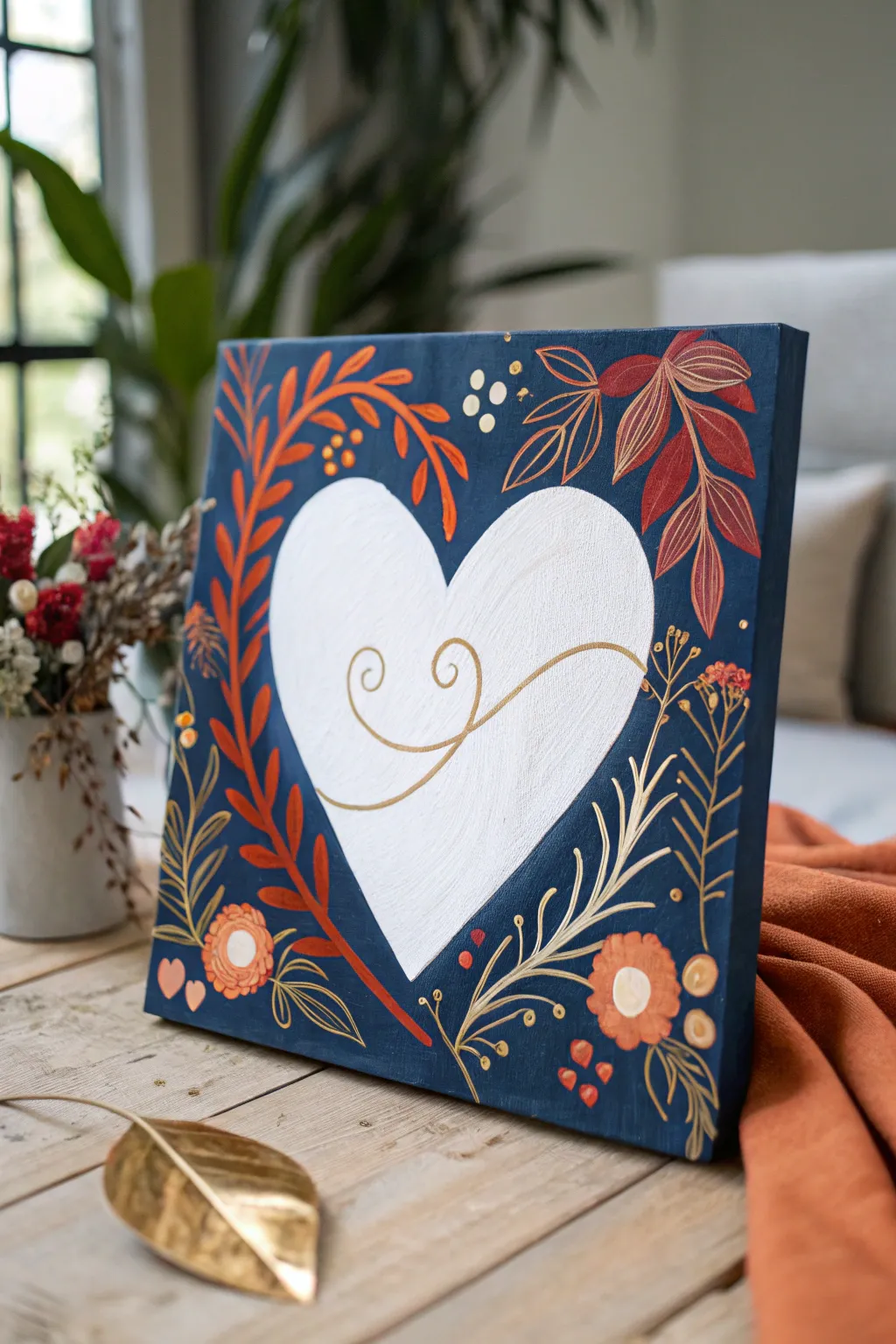 Bold gradient canvas with a clean negative-space heart revealing a subtle hidden anniversary symbol