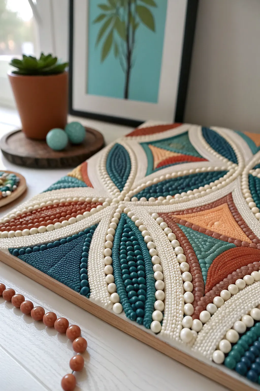 Raised bead relief with heavy gel ridges and embedded beads for a bold, sculptural 3D texture.