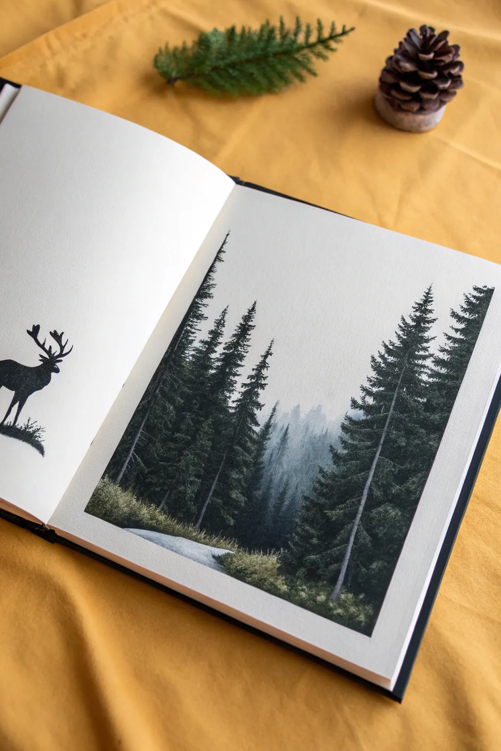 Forest shadows reveal a hidden deer in clean negative space, bold contrast for big drawing ideas.